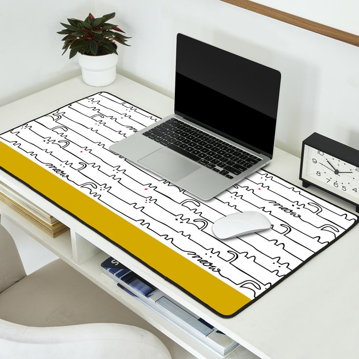 yellow meouw Desk Mat Gallery Image 2