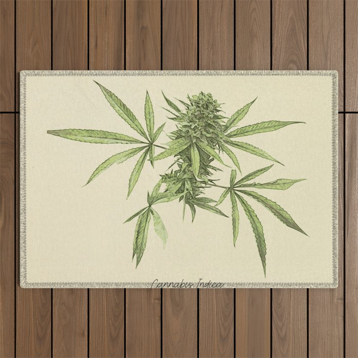Vintage botanical print - Cannabis Outdoor Rug Gallery Image 1