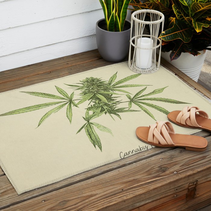 Vintage botanical print - Cannabis Outdoor Rug Gallery Image 2