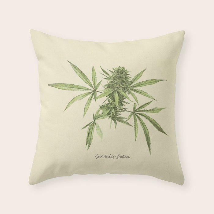 Vintage botanical print - Cannabis Throw Pillow Gallery Image 6