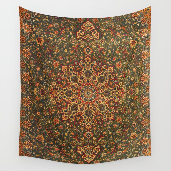 Antique Distressed Green and Orange Woven Persian Rug Wall Tapestry Gallery Image 4