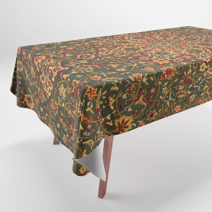 Antique Distressed Green and Orange Woven Persian Rug Tablecloth Gallery Image 1