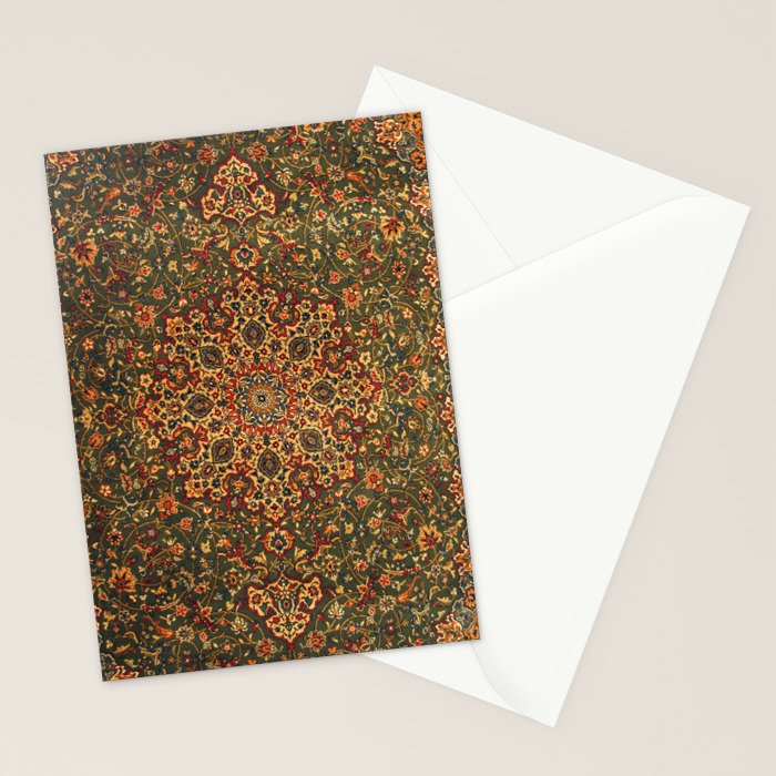 Antique Distressed Green and Orange Woven Persian Rug Stationery Card Gallery Image 2