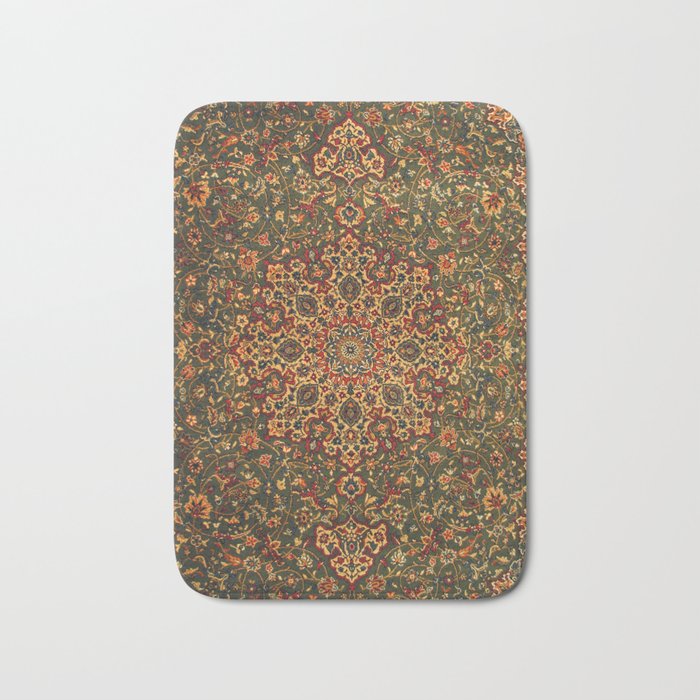 Antique Distressed Green and Orange Woven Persian Rug Bath Mat Gallery Image 1