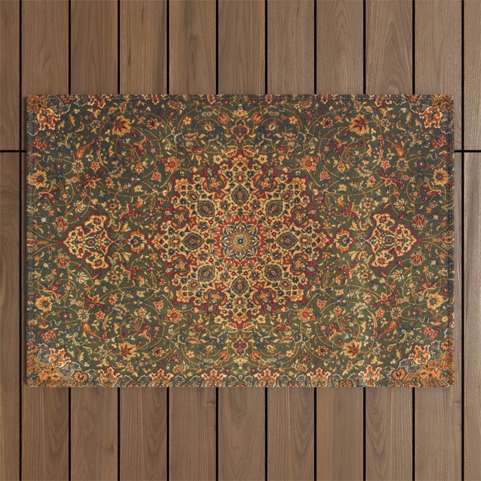 Antique Distressed Green and Orange Woven Persian Rug Outdoor Rug Gallery Image 1