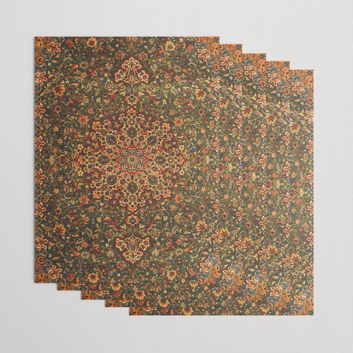 Antique Distressed Green and Orange Woven Persian Rug Wrapping Paper Gallery Image 3