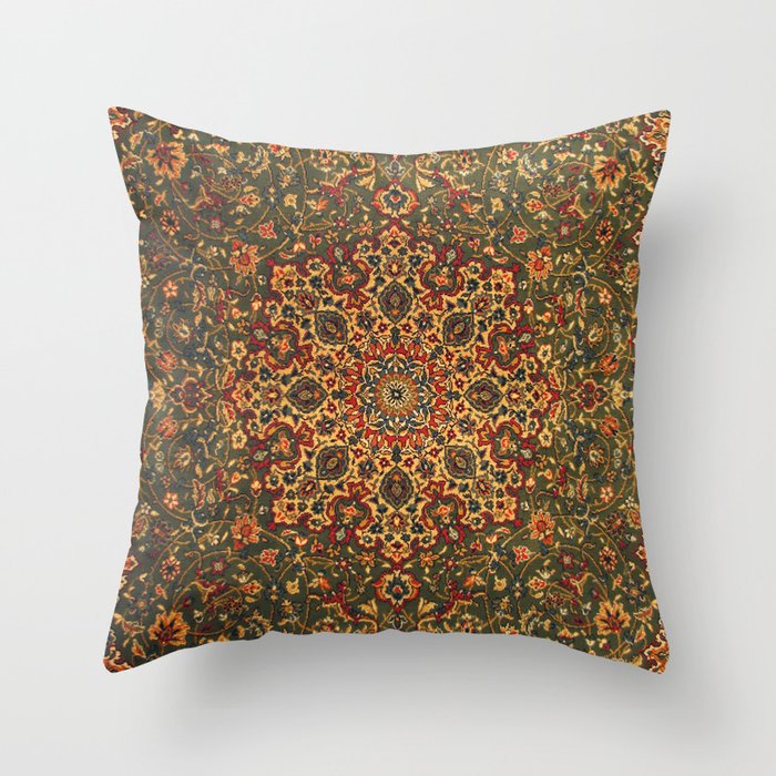 Antique Distressed Green and Orange Woven Persian Rug Throw Pillow Gallery Image 6