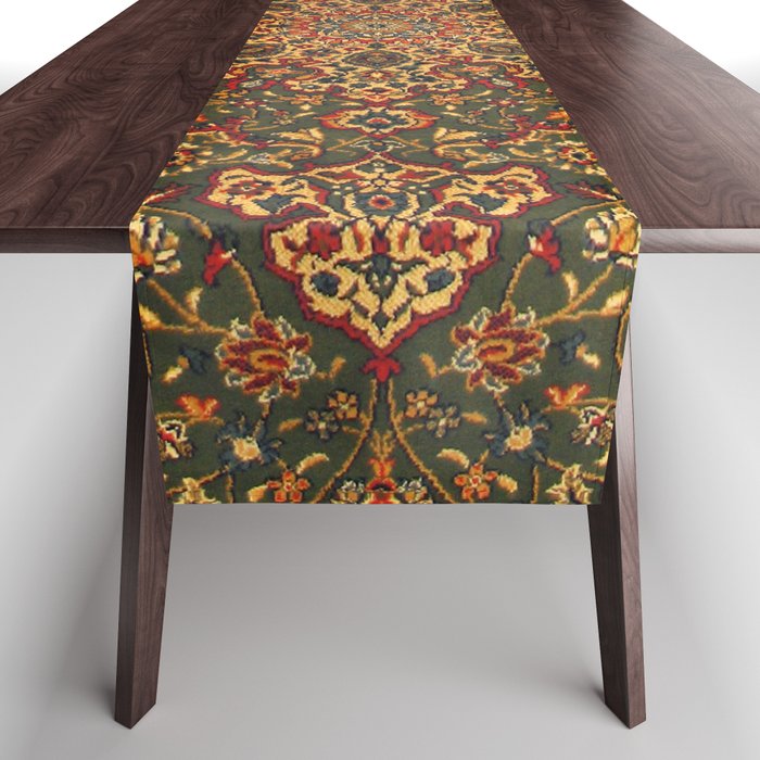 Antique Distressed Green and Orange Woven Persian Rug Table Runner Gallery Image 1