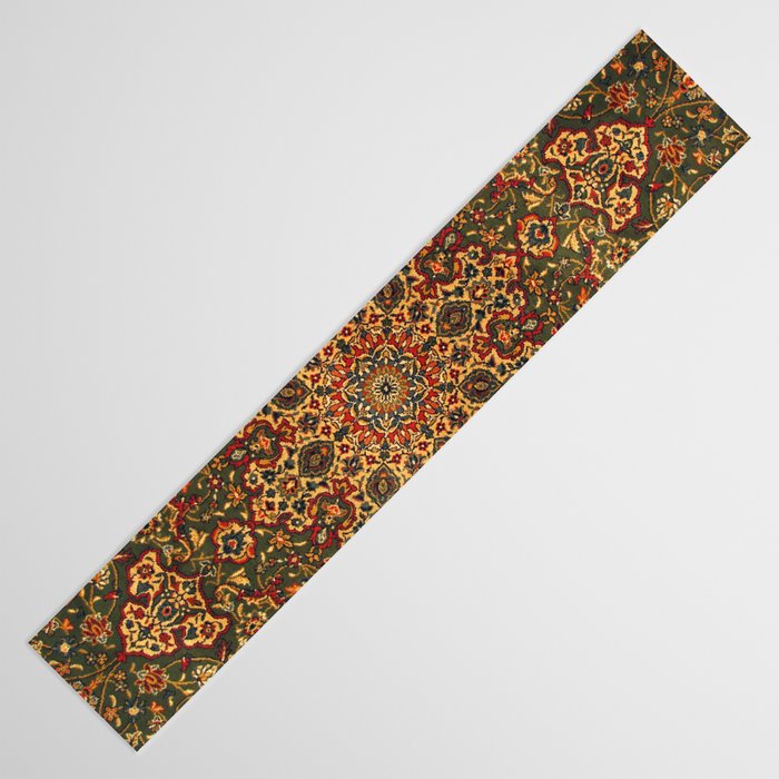 Antique Distressed Green and Orange Woven Persian Rug Table Runner Gallery Image 3