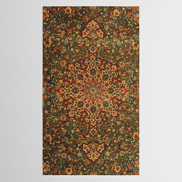 Antique Distressed Green and Orange Woven Persian Rug Tablecloth Gallery Image 2