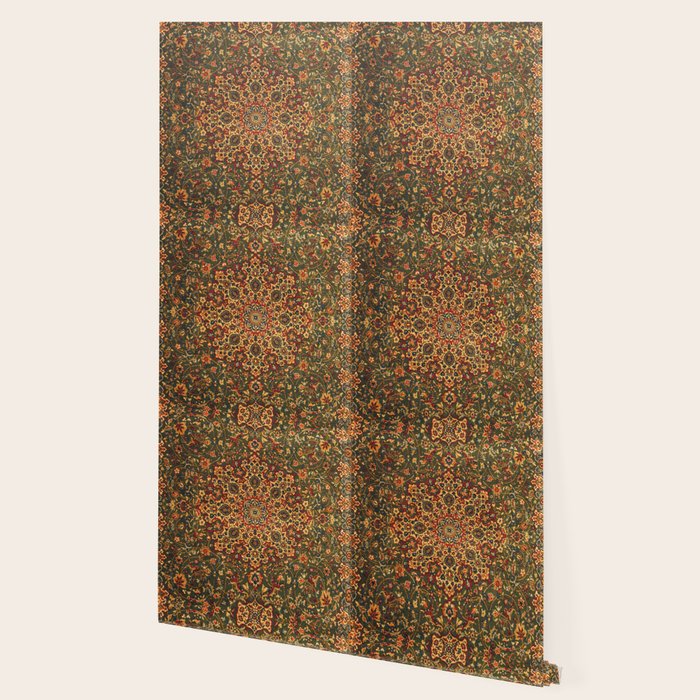 Antique Distressed Green and Orange Woven Persian Rug Wallpaper Gallery Image 2