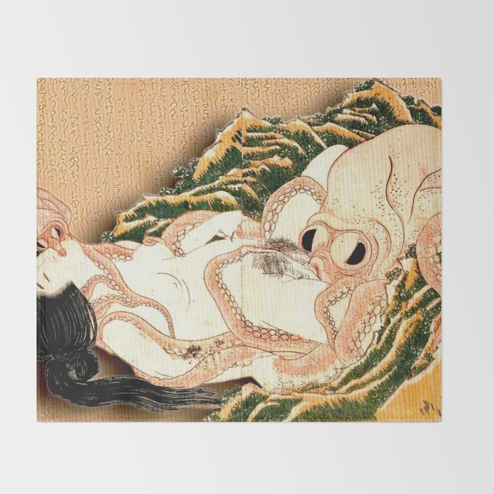 The Dream of the Fisherman's Wife by Katsushika Hokusai Throw Blanket Gallery Image 2
