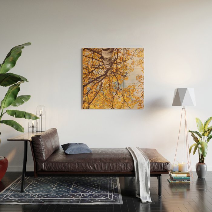 Beneath the Autumn Birch Tree Maine nature photograph Wood Wall Art Gallery Image 2