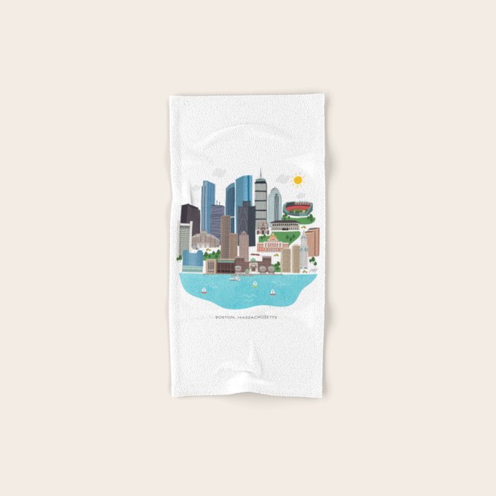 Boston Skyline Illustration Bath Towel Gallery Image 1