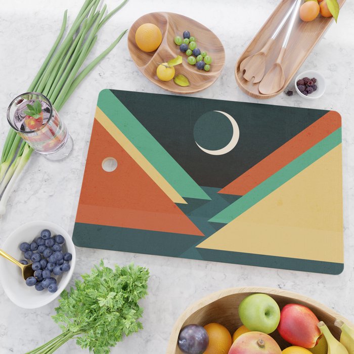 Quiet stream under crescent moon Cutting Board Gallery Image 2