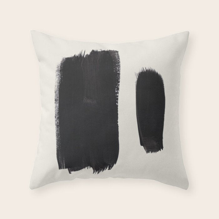 Mid Century Modern Minimalist Abstract Art Brush Strokes Black & White Ink Art Brush Strokes Throw Pillow Gallery Image 1