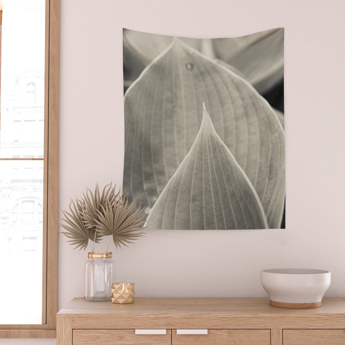 Gray Leaf Line Study Botanical Wall Tapestry Gallery Image 2
