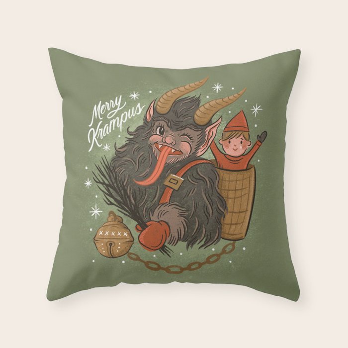 Merry Krampus Throw Pillow Gallery Image 1