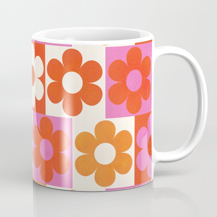 Pink and Orange Retro Daisies Coffee Mug Gallery Image 1