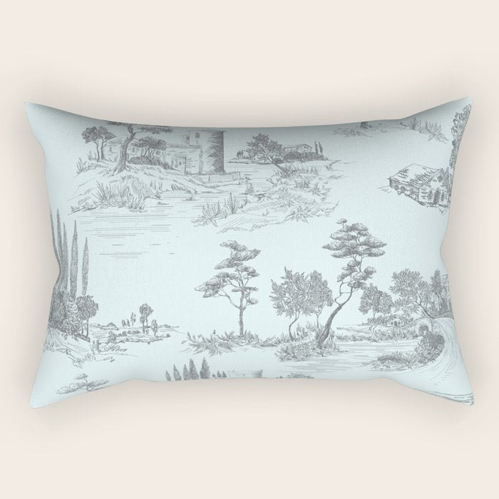 Toile de Jouy Vintage French Pastoral Light Blue & Black  Rectangular Pillow Gallery Image 1