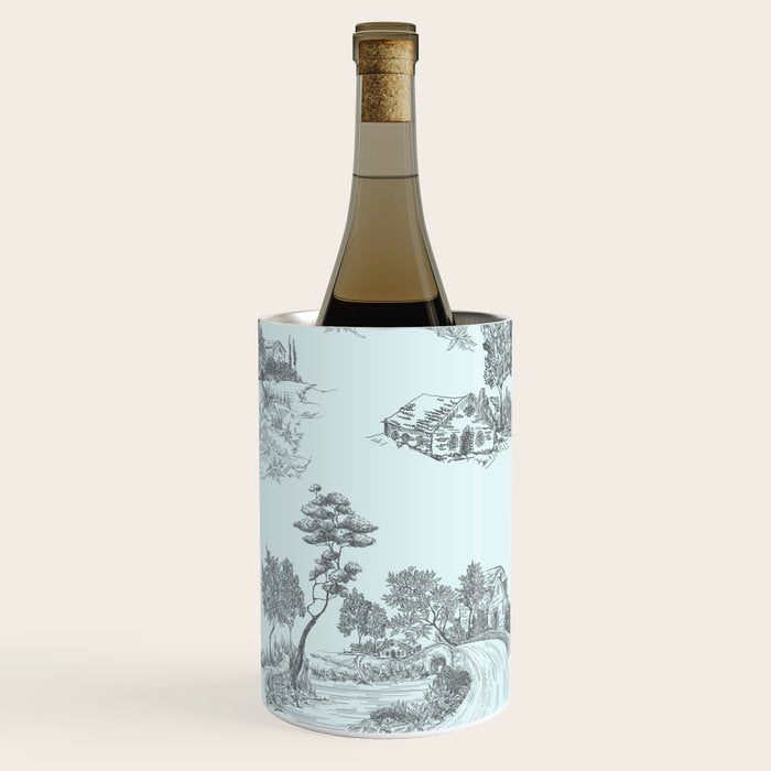 Toile de Jouy Vintage French Pastoral Light Blue & Black  Wine Chiller Gallery Image 3