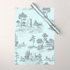 Toile de Jouy Vintage French Pastoral Light Blue & Black  Wrapping Paper Gallery Image 1
