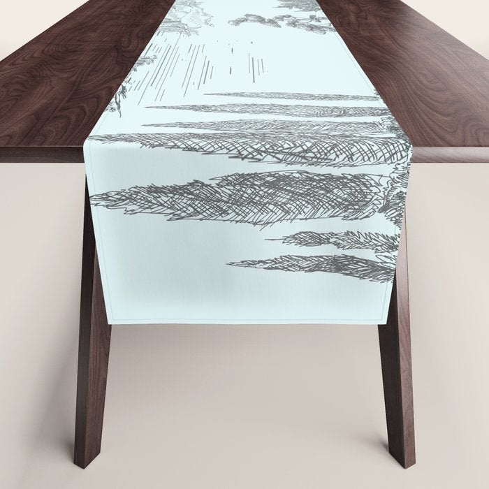 Toile de Jouy Vintage French Pastoral Light Blue & Black  Table Runner Gallery Image 1