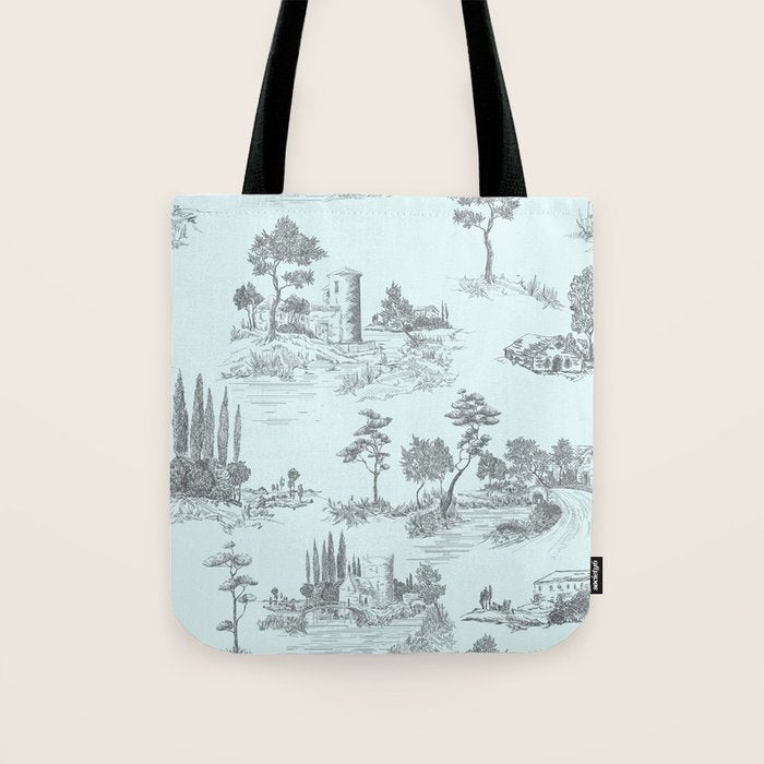 Toile de Jouy Vintage French Pastoral Light Blue & Black  Tote Bag Gallery Image 1