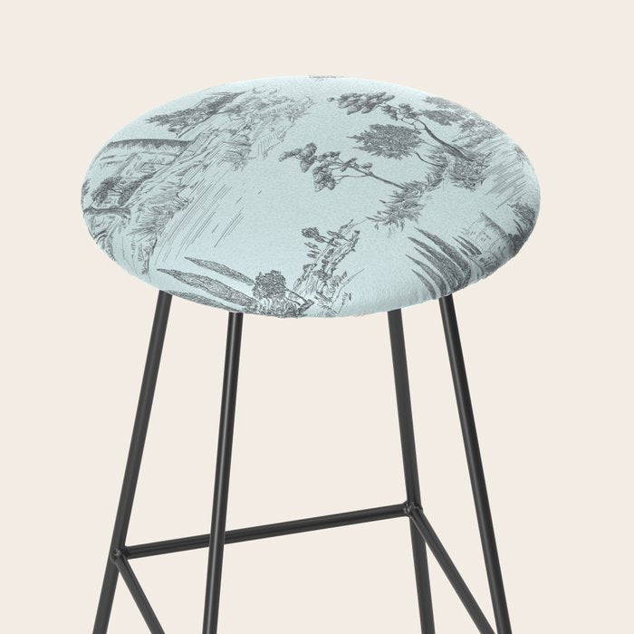 Toile de Jouy Vintage French Pastoral Light Blue & Black  Stool Gallery Image 2