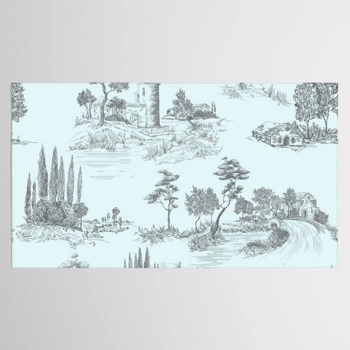Toile de Jouy Vintage French Pastoral Light Blue & Black  Tablecloth Gallery Image 2