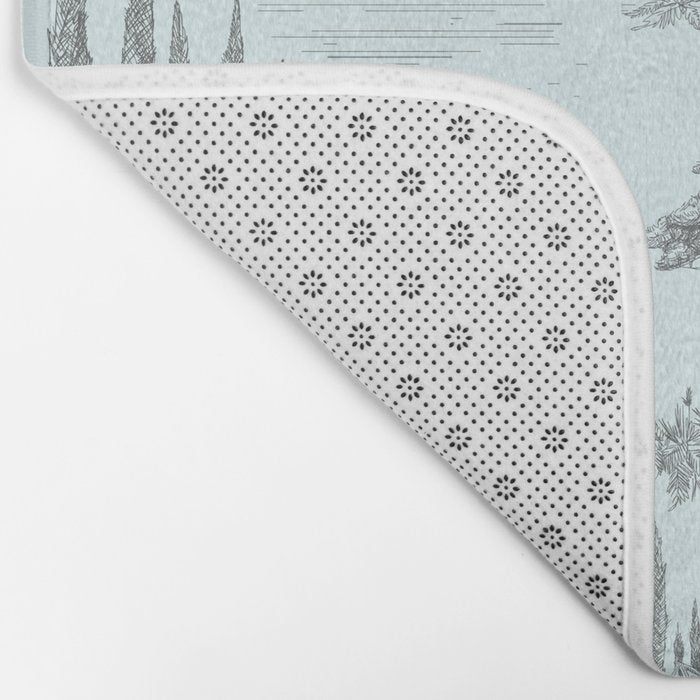 Toile de Jouy Vintage French Pastoral Light Blue & Black  Bath Mat Gallery Image 2