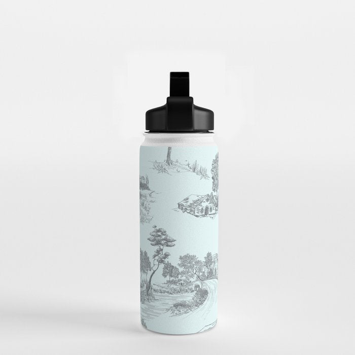 Toile de Jouy Vintage French Pastoral Light Blue & Black  Water Bottle Gallery Image 2
