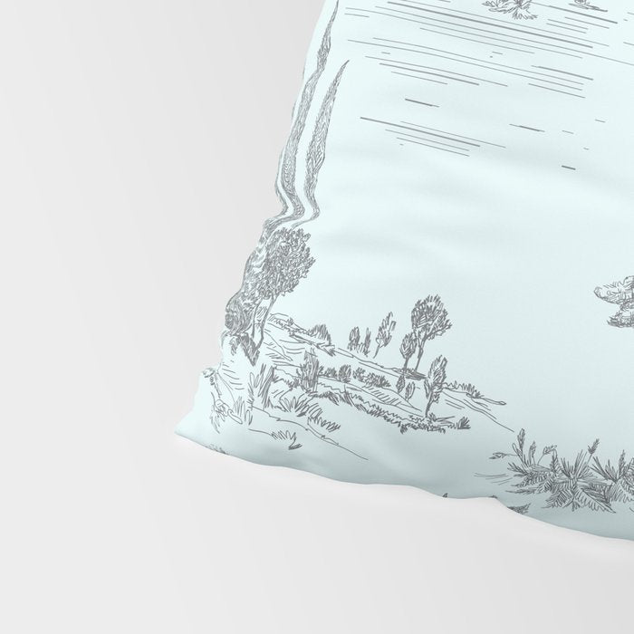 Toile de Jouy Vintage French Pastoral Light Blue & Black  Pillow Sham Gallery Image 4