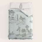 Toile de Jouy Vintage French Pastoral Light Blue & Black  Duvet Cover Gallery Image 6