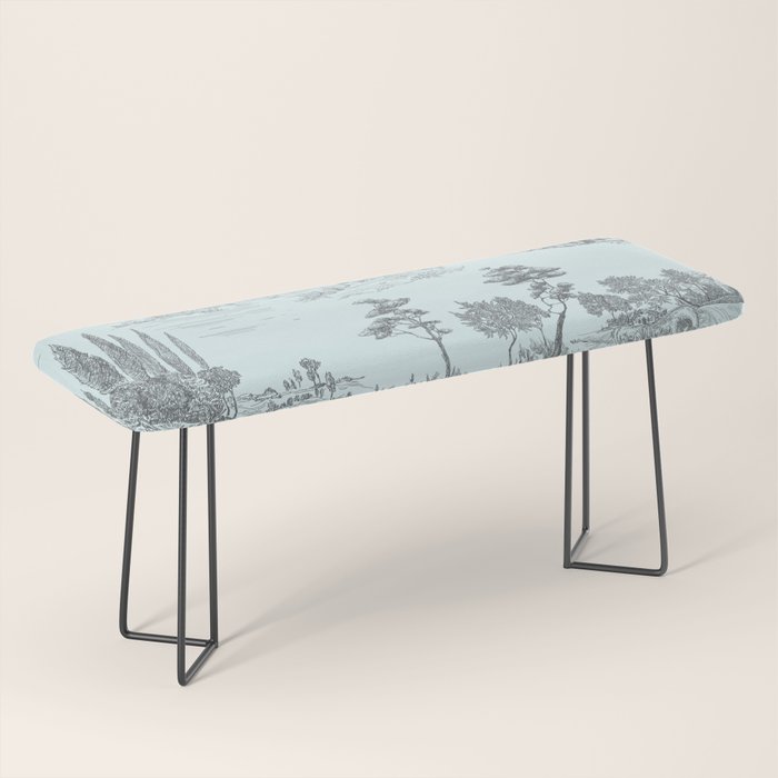 Toile de Jouy Vintage French Pastoral Light Blue & Black  Bench Gallery Image 1