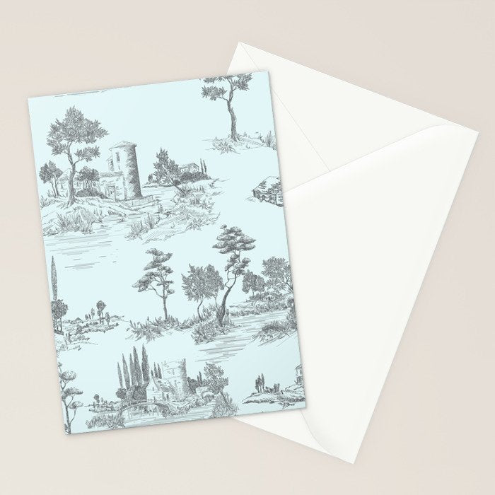 Toile de Jouy Vintage French Pastoral Light Blue & Black  Stationery Card Gallery Image 2