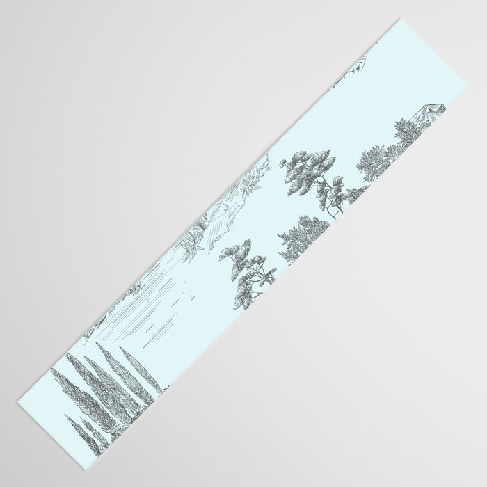 Toile de Jouy Vintage French Pastoral Light Blue & Black  Table Runner Gallery Image 3