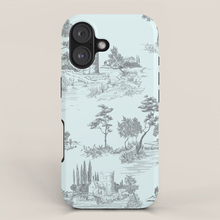Toile de Jouy Vintage French Pastoral Light Blue & Black  iPhone Case Gallery Image 1