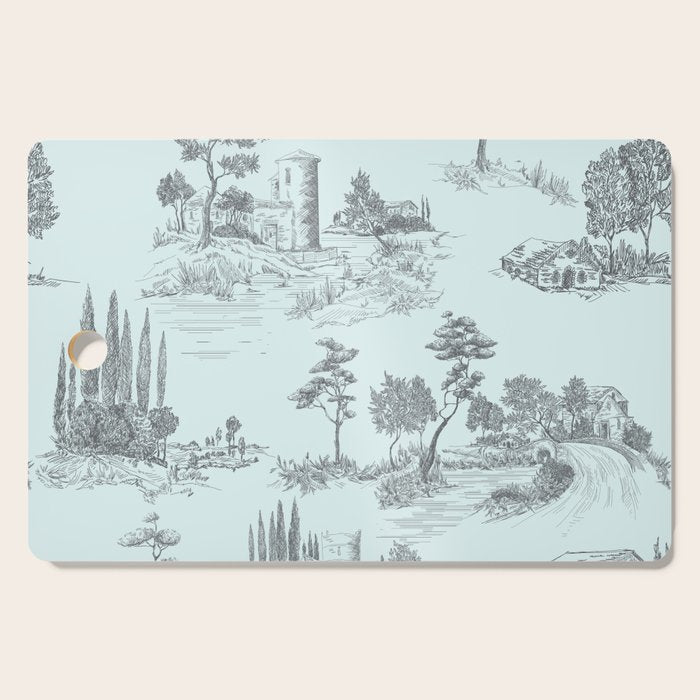 Toile de Jouy Vintage French Pastoral Light Blue & Black  Cutting Board Gallery Image 1