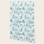 Toile de Jouy Vintage French Pastoral Light Blue & Black  Wallpaper Gallery Image 2