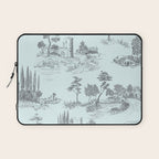 Toile de Jouy Vintage French Pastoral Light Blue & Black  Laptop Sleeve Gallery Image 1