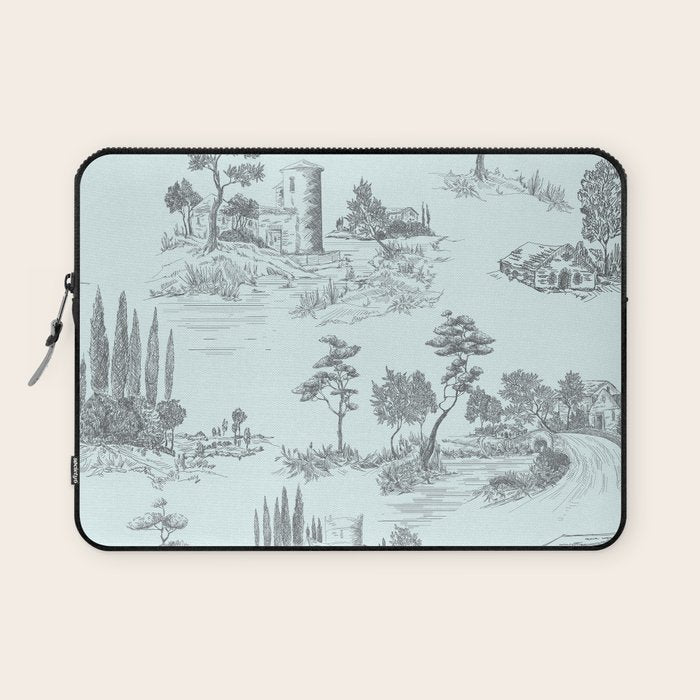 Toile de Jouy Vintage French Pastoral Light Blue & Black  Laptop Sleeve Gallery Image 1