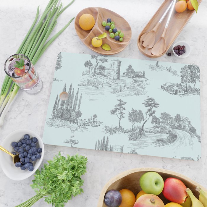 Toile de Jouy Vintage French Pastoral Light Blue & Black  Cutting Board Gallery Image 2