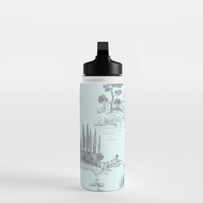 Toile de Jouy Vintage French Pastoral Light Blue & Black  Water Bottle Gallery Image 3