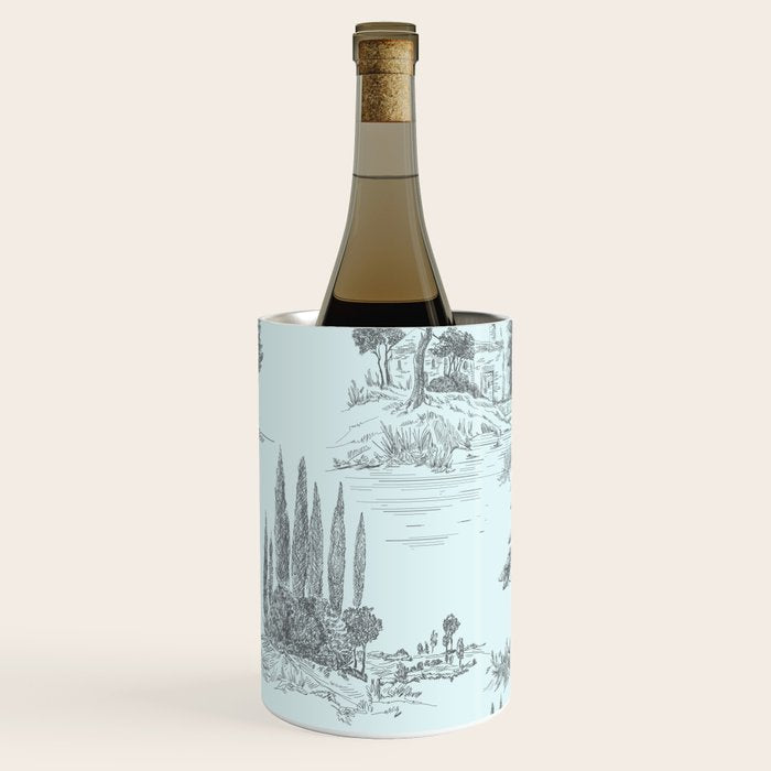 Toile de Jouy Vintage French Pastoral Light Blue & Black  Wine Chiller Gallery Image 2