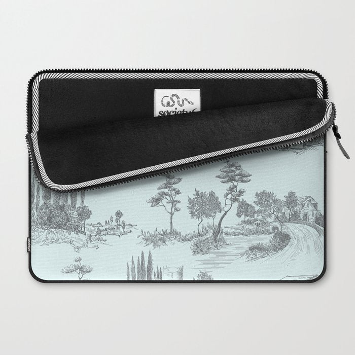 Toile de Jouy Vintage French Pastoral Light Blue & Black  Laptop Sleeve Gallery Image 2