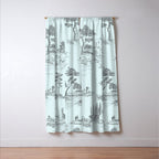 Toile de Jouy Vintage French Pastoral Light Blue & Black  Window Curtain Gallery Image 3