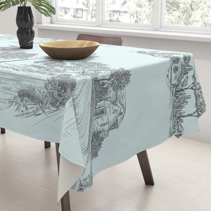 Toile de Jouy Vintage French Pastoral Light Blue & Black  Tablecloth Gallery Image 3