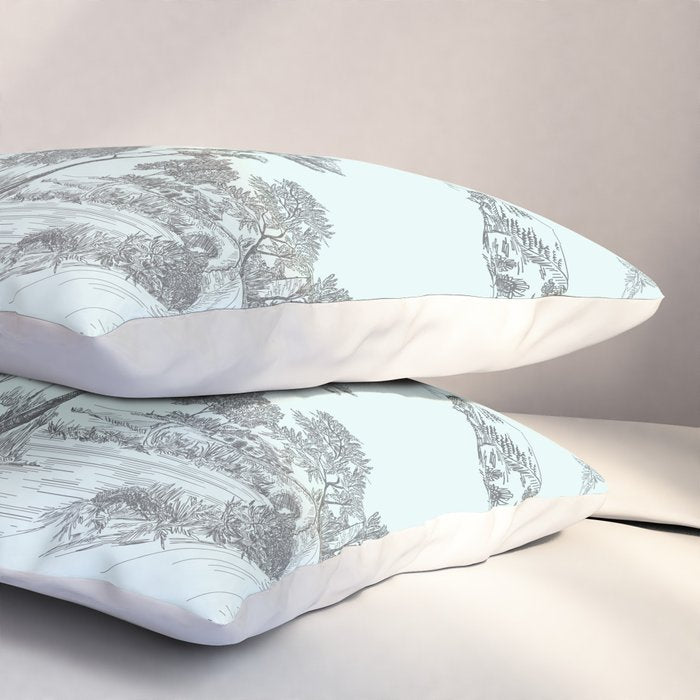 Toile de Jouy Vintage French Pastoral Light Blue & Black  Pillow Sham Gallery Image 3