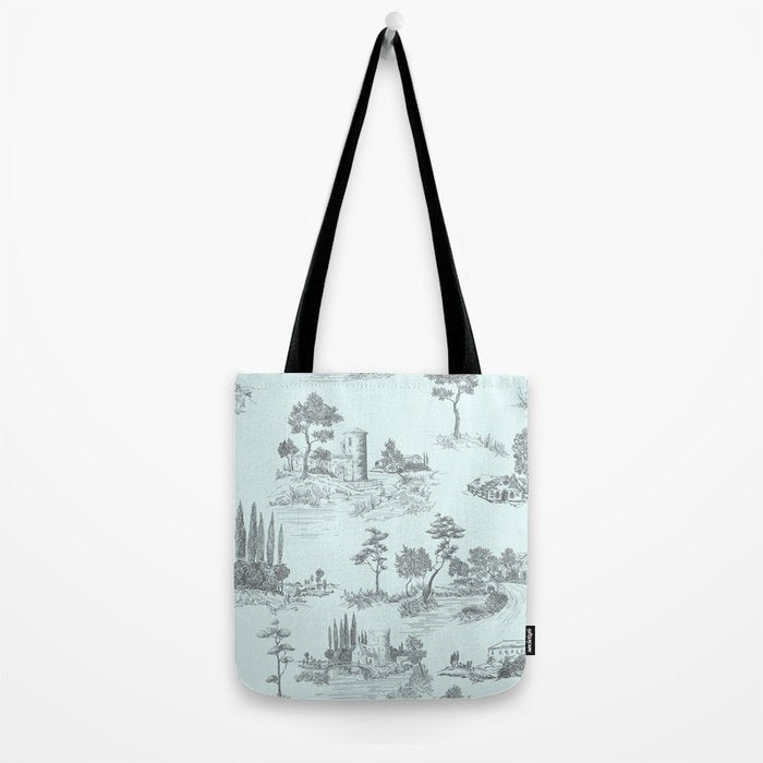 Toile de Jouy Vintage French Pastoral Light Blue & Black  Tote Bag Gallery Image 2